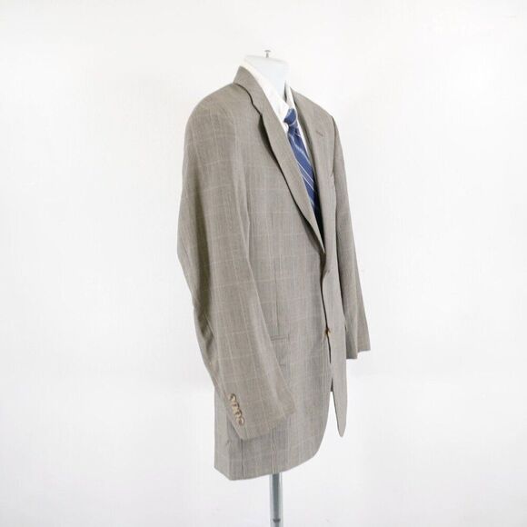 Tommy Hilfiger Worsted Wool Tan Plaid W/ Blue Windowpane 40R 2 Button Sport Coat - Picture 7 of 13